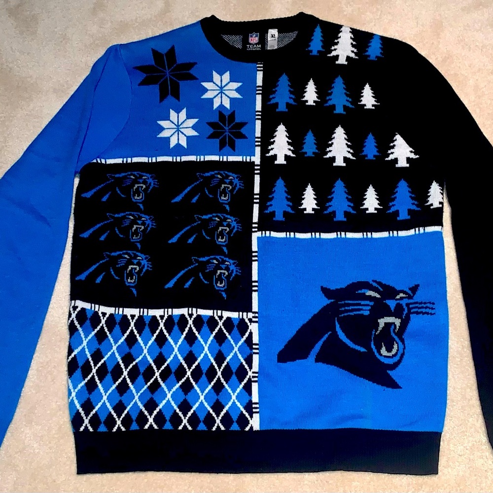 Men’s Carolina Panthers Holiday XL Sweater Acrylic NFL Official Team Apparel